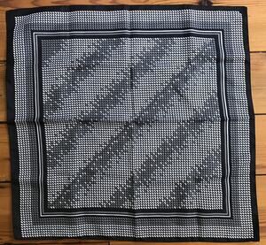 Vintage 70s Black White Gray Italian Italy Patterned Square Head Scarf Wrap 20"